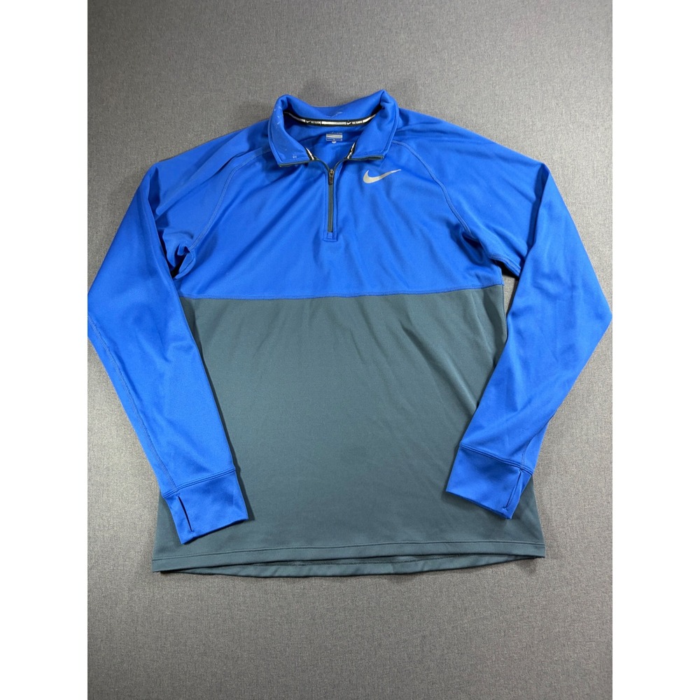 Nike Running Dri-FIT Mens Large Quarter Zip Pullover Blue Gray Thumbholes L